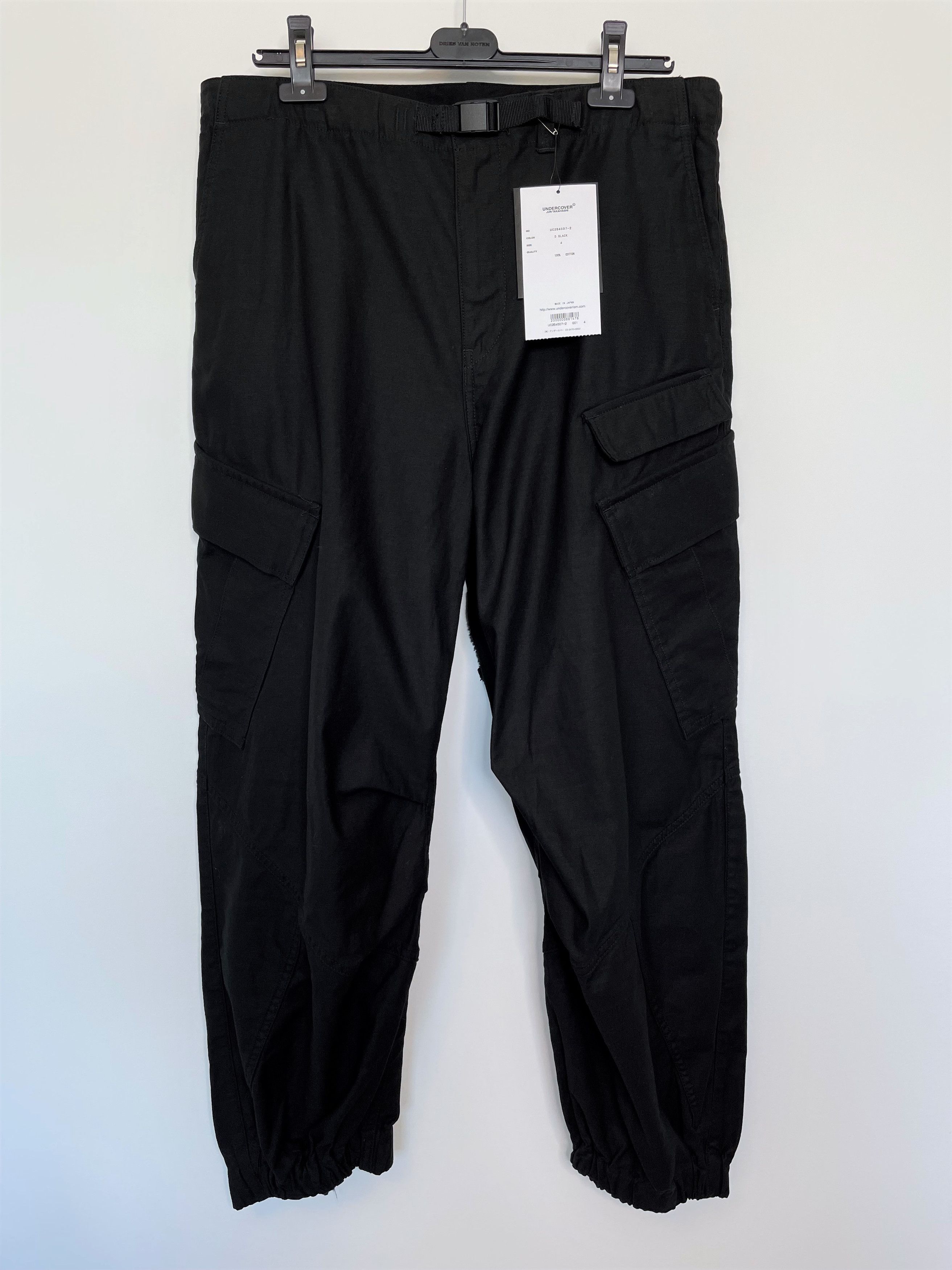 image of Jun Takahashi x Undercover Sz 4 Raw Multi Pocket Utility Cargo Pocket Belted Pants Fw22 in Black