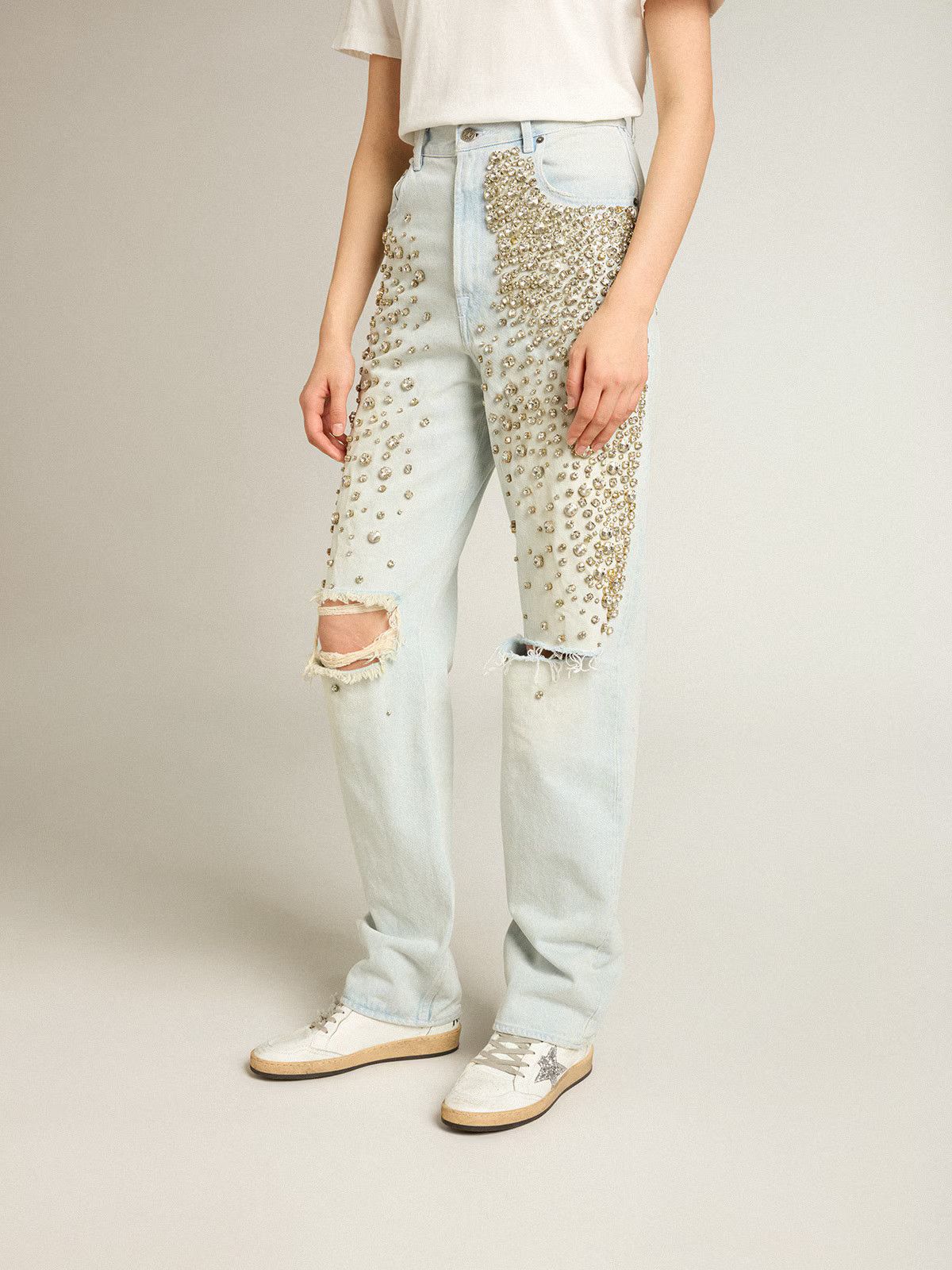 Golden Goose o1s22i1n1224 Crystal Stones Jeans in Light Blue Size 25" / US 0 / IT 36 - 2 Thumbnail