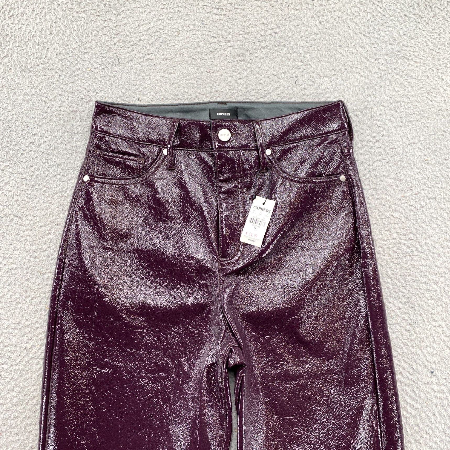 Express Express Women’s Purple Modern Straight Super High Rise Polyurethane Pants SZ 2R Size 26" / US 2 / IT 38 - 3 Thumbnail