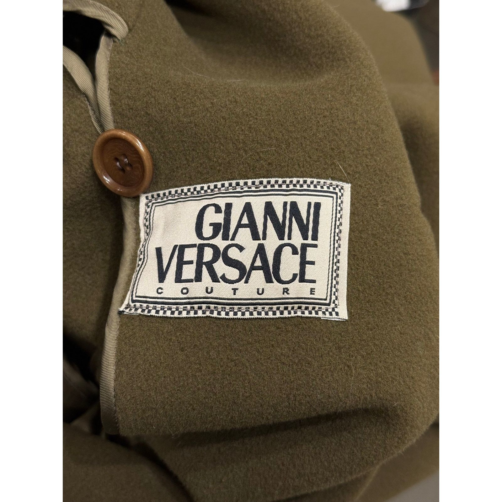 Versace 1990s Gianni Versace olive wool double-breasted overcoat Size US L / EU 52-54 / 3 - 6 Thumbnail