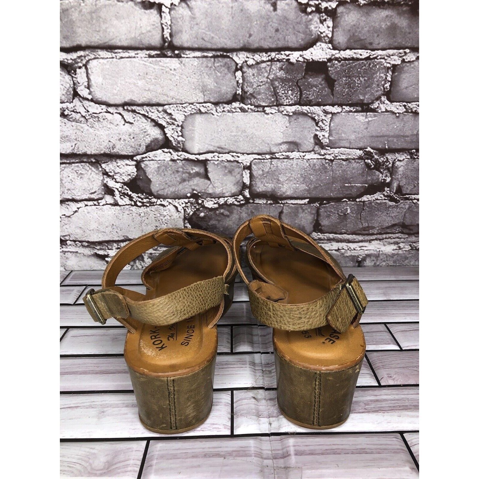 Other Kork-Ease Olive Green Leather Platform Wedge Ankle Strap San Size US 6 / IT 36 - 4 Thumbnail