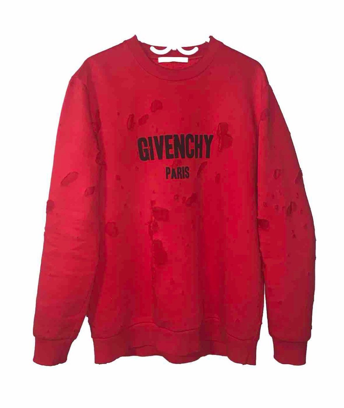 GIVENCHY Distressed Mens Logo Crewneck Sweater Red