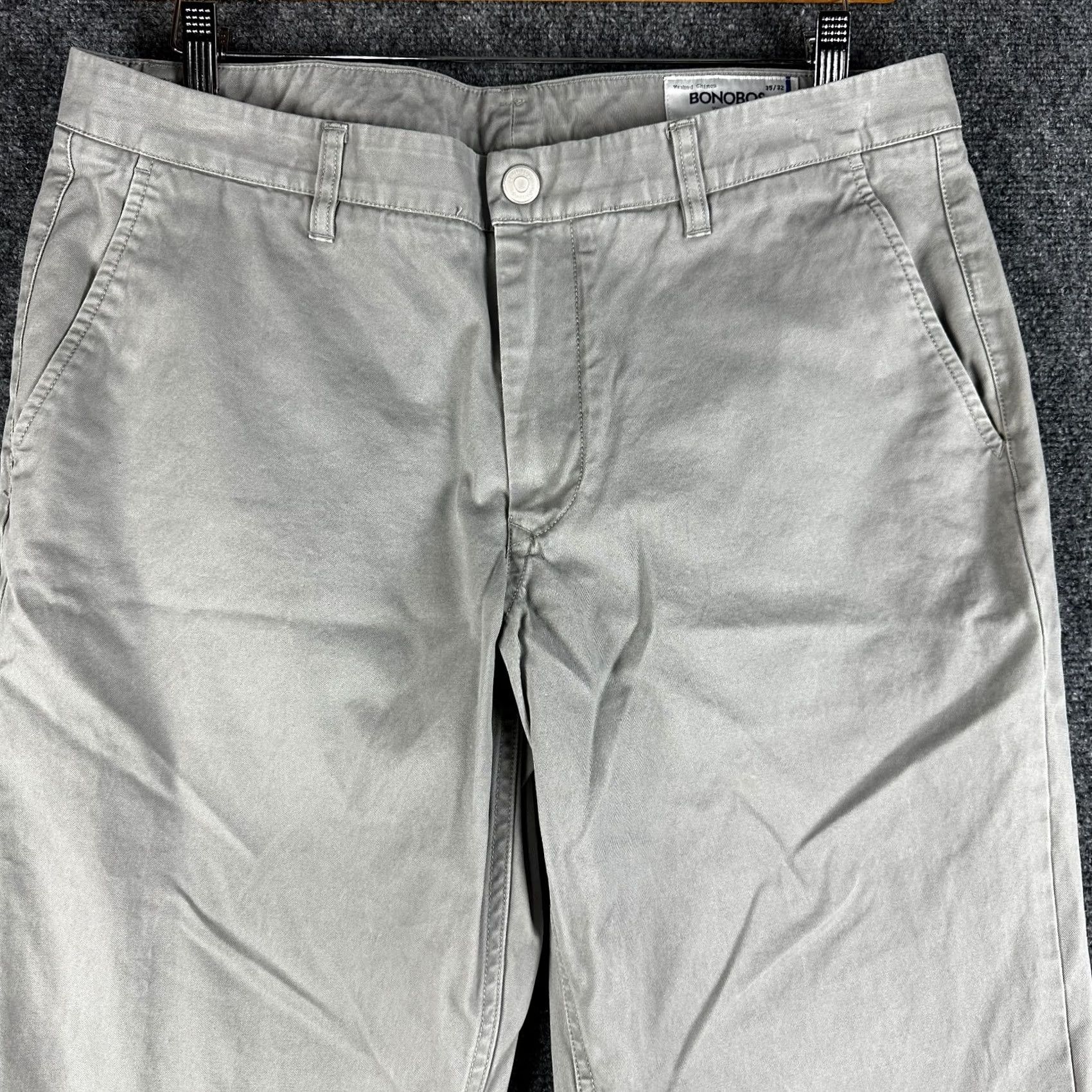 Bonobos Bonobos Pants Mens 35 Straight Fit Washed Chino Gray Cotton Stretch Flat Front Size US 35 - 3 Thumbnail