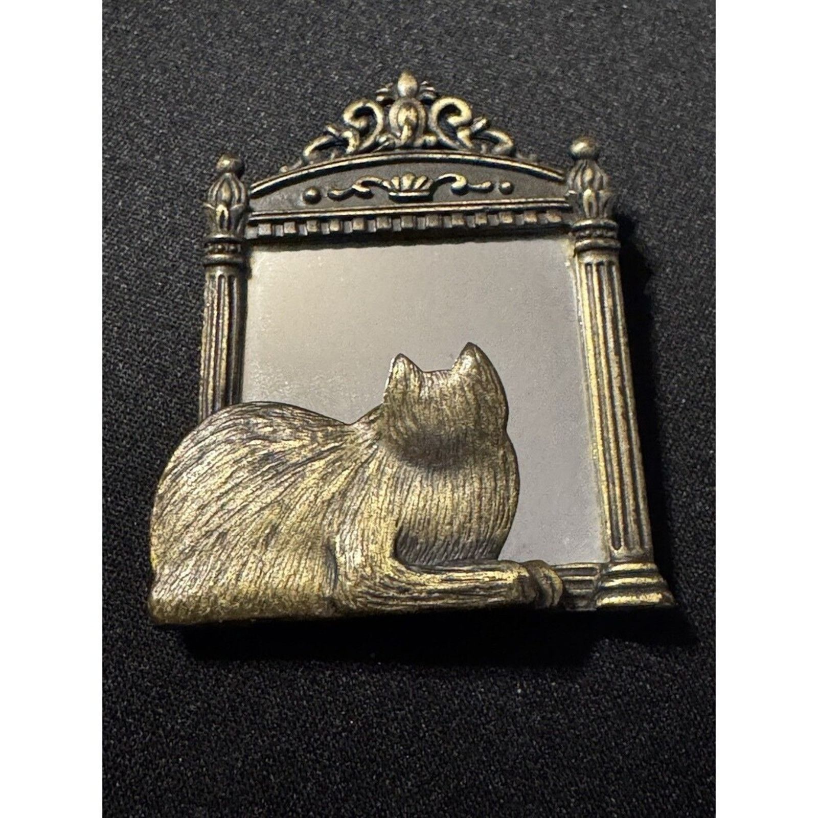 Other JJ Jonette Kitty Cat Mirror Silver Color Pewter Brooch Pin Size ONE SIZE - 1 Thumbnail