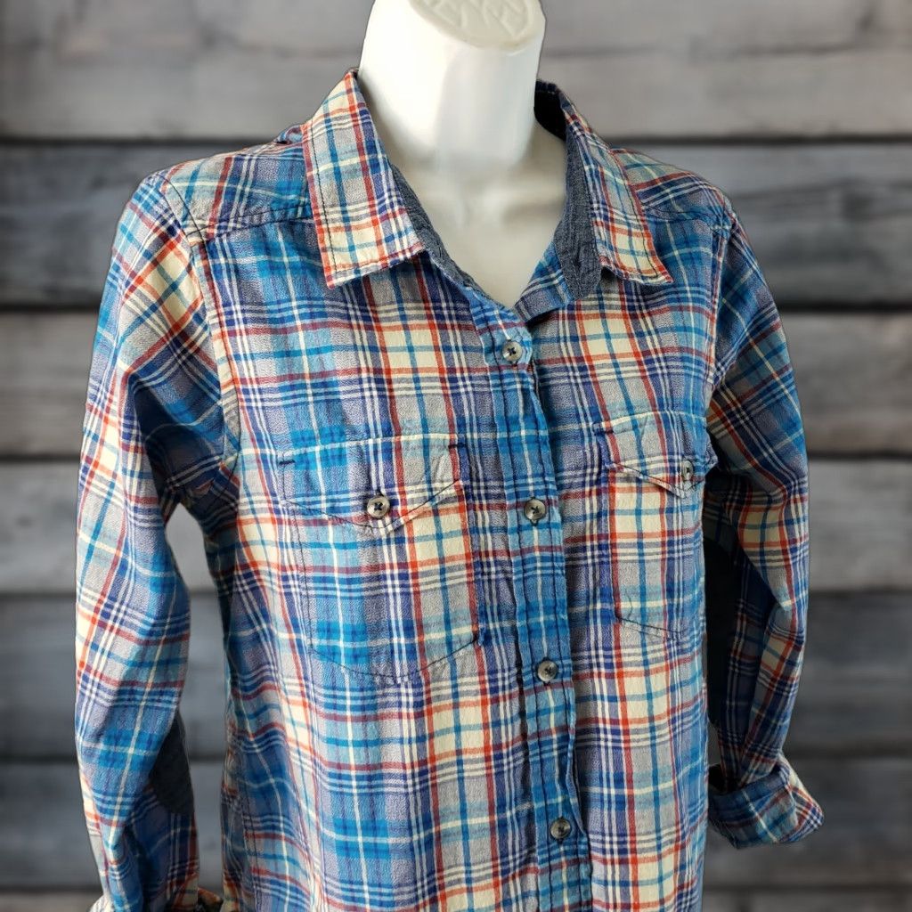 KAVU Kavu Button Front Shirt Blue Plaid Cotton Size S Women Long Sleeve Size S / US 4 / IT 40 - 1 Thumbnail