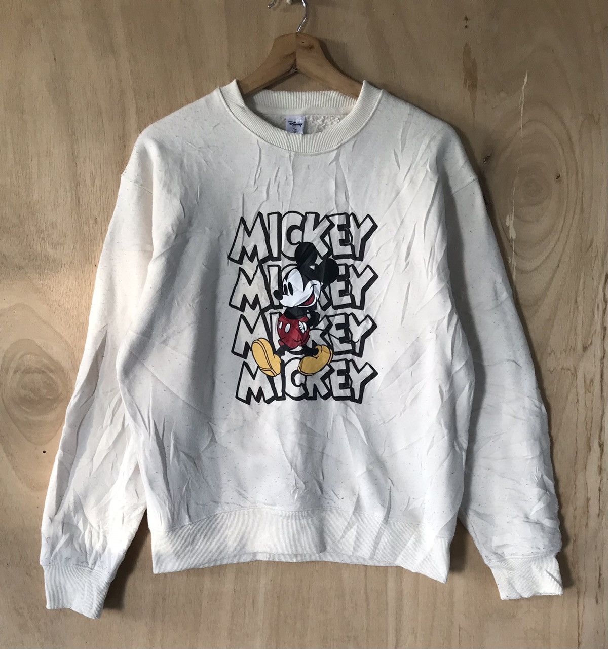 image of Disney Mickey Mouse X Gu Sweatshirts in Cream, Men's (Size Medium)