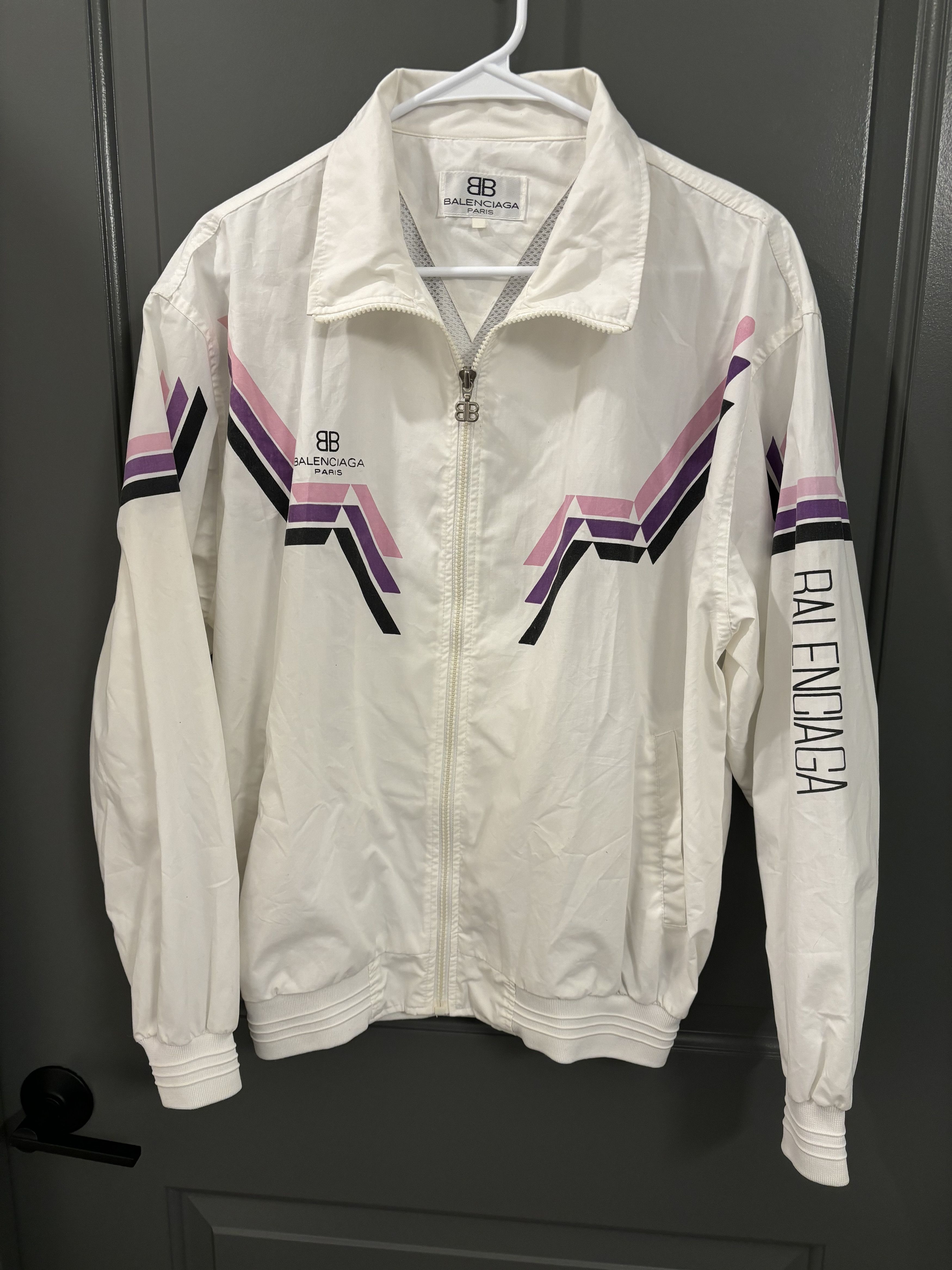 Balenciaga 1980s Balenciaga White Track Jacket Size US M / EU 48-50 / 2 - 1 Thumbnail
