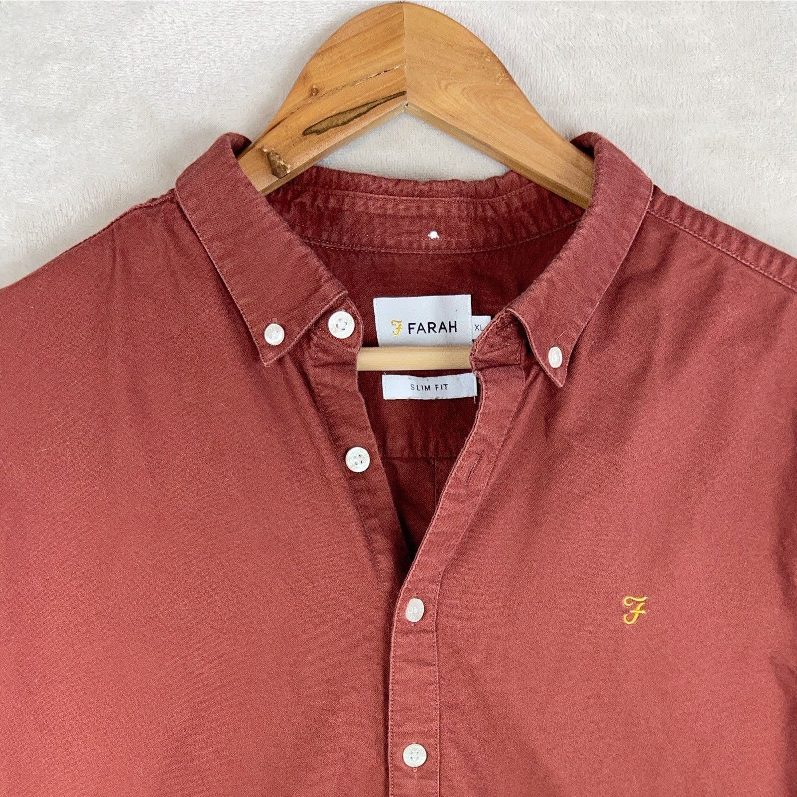 Farah Farah Brewer Slim Fit Oxford Cotton Shirt Terracota XL Size US XL / EU 56 / 4 - 2 Thumbnail