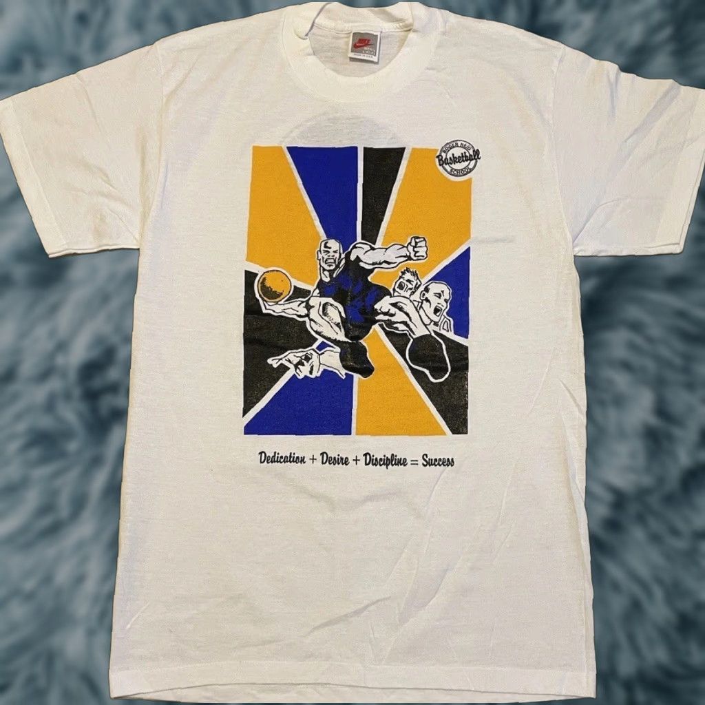 Nike VINTAGE Nike Roger Reid Basketball School Shirt L White Swoosh 80s 90s NBA Flight Mens Size US L / EU 52-54 / 3 - 1 Thumbnail