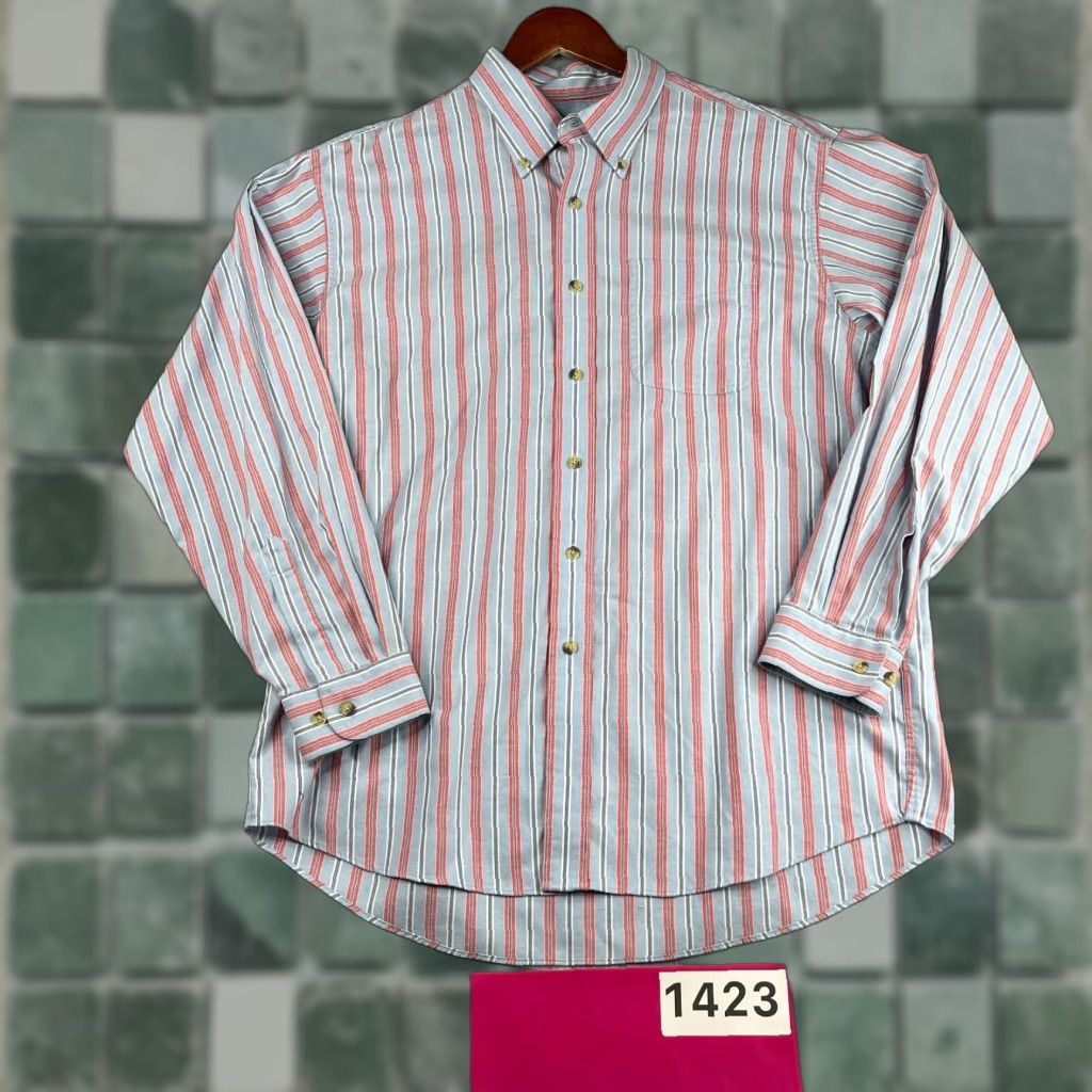 Vintage L.L. Bean Shirt Striped Button-Up Long Sleeve Blue Red Mens Regular Size L Size US L / EU 52-54 / 3 - 1 Thumbnail