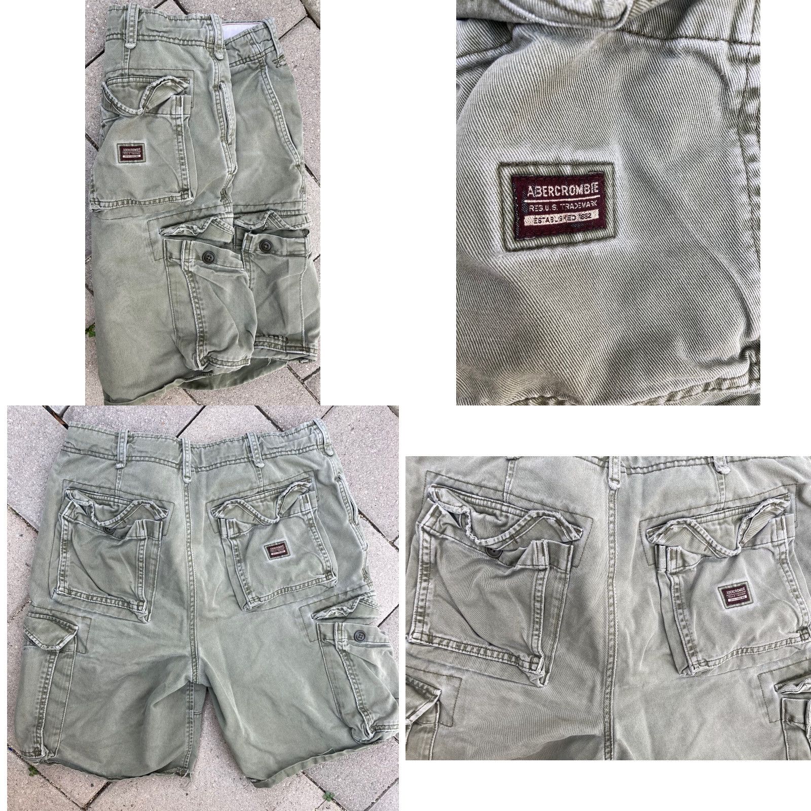 Abercrombie & Fitch VINTAGE Abercrombie & Fitch Cargo Shorts 33 Green Cotton Blend 90s Fatigue Pockets Zip Hike Casual Mens Size US 33 - 8 Thumbnail