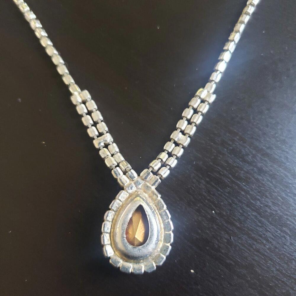 Designer Cubic Zirconia Pear Shaped Silver Vintage Necklace 16" Size ONE SIZE - 9 Thumbnail