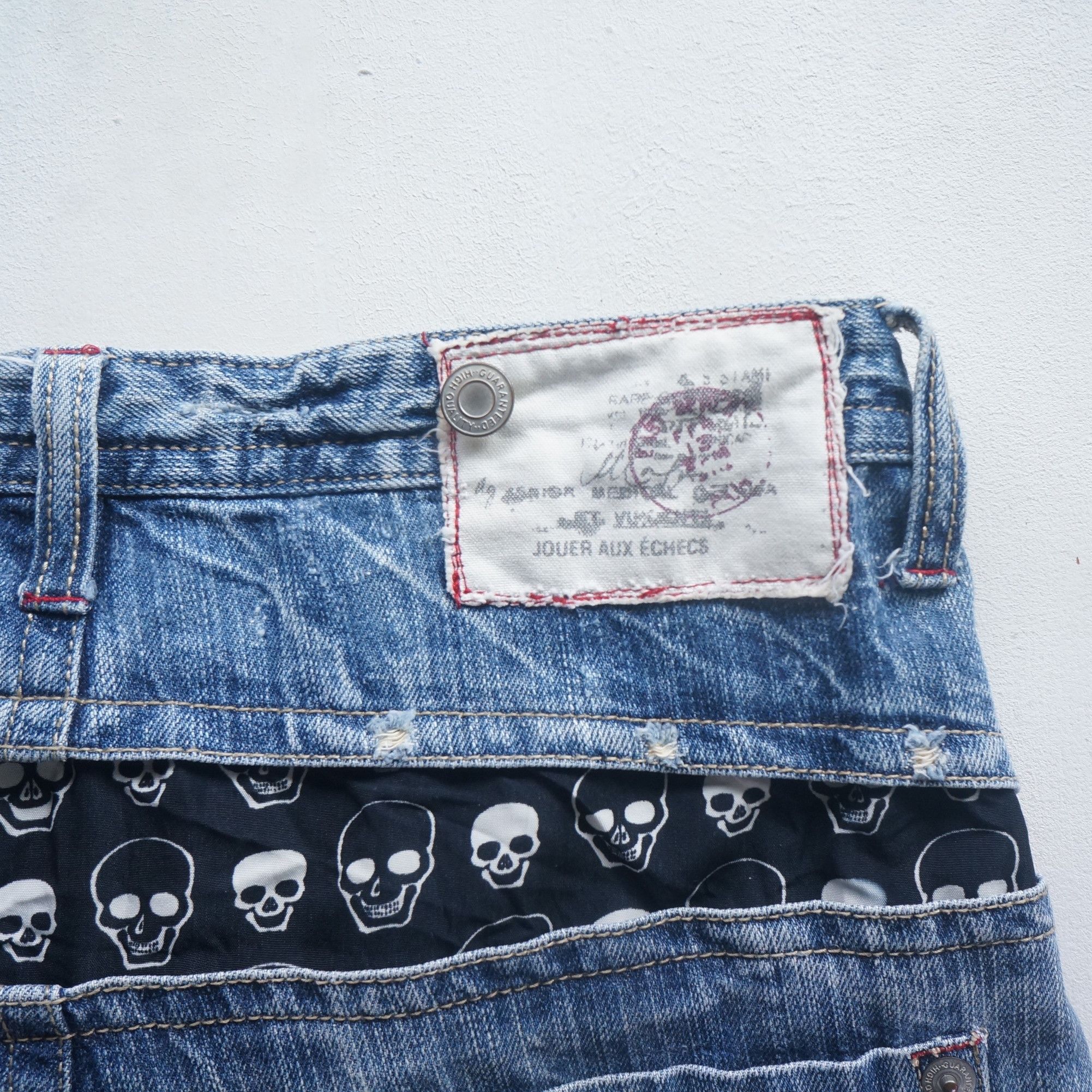 Japanese Brand Jouer Aux Echecs Skulls Jeans Size 29" - 6 Thumbnail