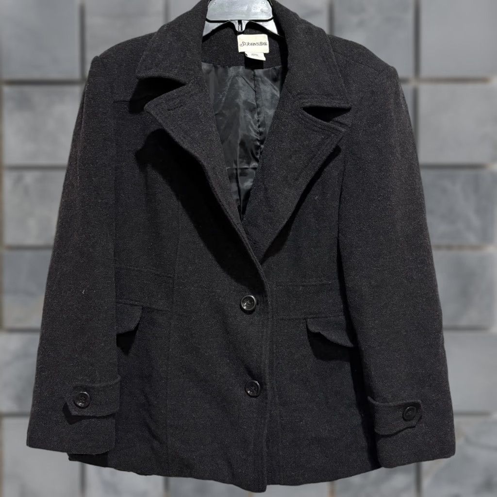 Vintage St Johns Bay Pea Coat Womens Large Gray Wool Cashmere Button Front Lined Size L / US 10 / IT 46 - 1 Thumbnail