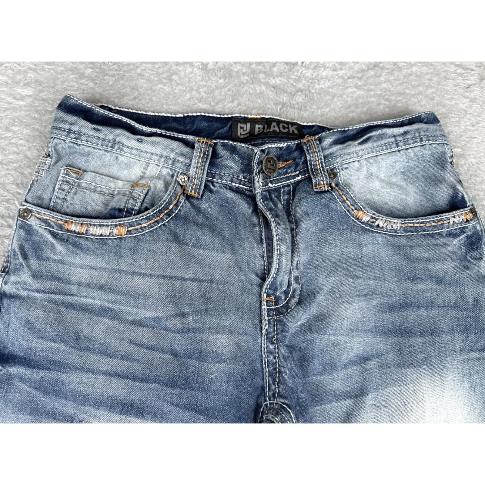 Denime CJ Black Jeans Mens 30x30 Light Blue Wash Bootcut Denim 5-Pocket Contrast Stitch Embroidered Back Pockets Stretch Size US 30 / EU 46 - 4 Thumbnail