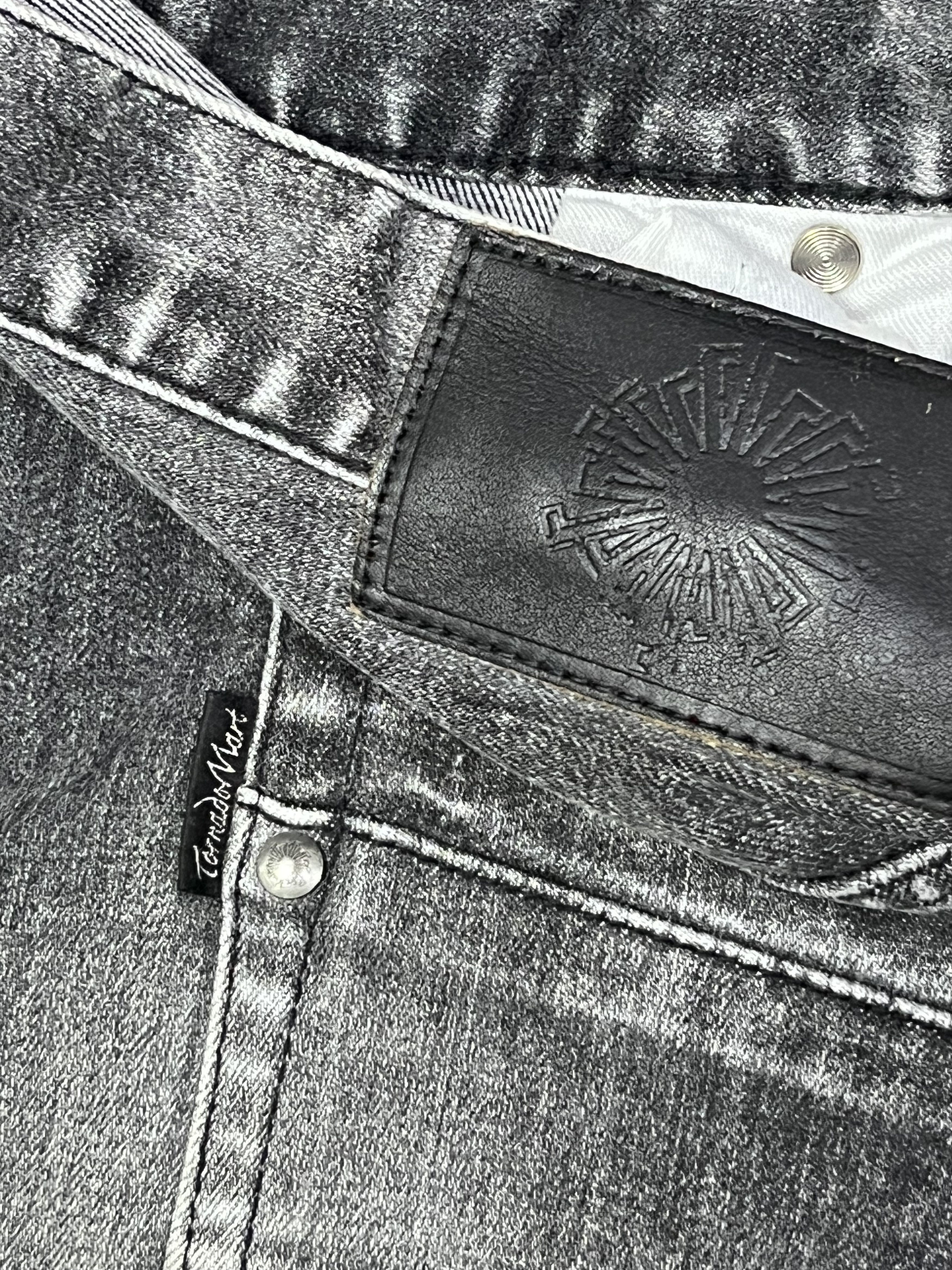 Fragment Design × Tornado Mart × Vintage FYE 90’s TORNADO MART Smoke Clawmark Whisker Stretch Denim Size US 32 / EU 48 - 10 Thumbnail