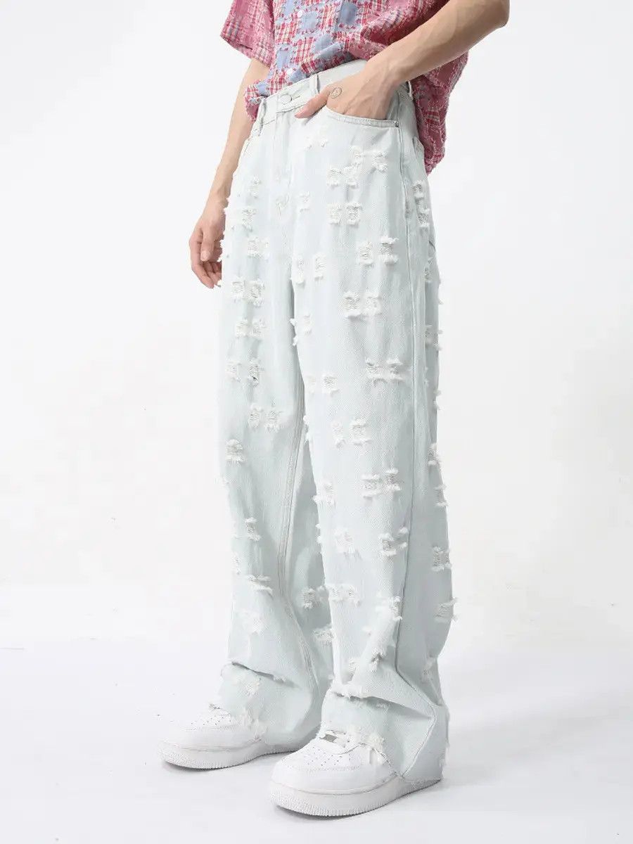 Japanese Brand Retro loose jacquard ripped jeans Size US 32 / EU 48 - 1 Thumbnail