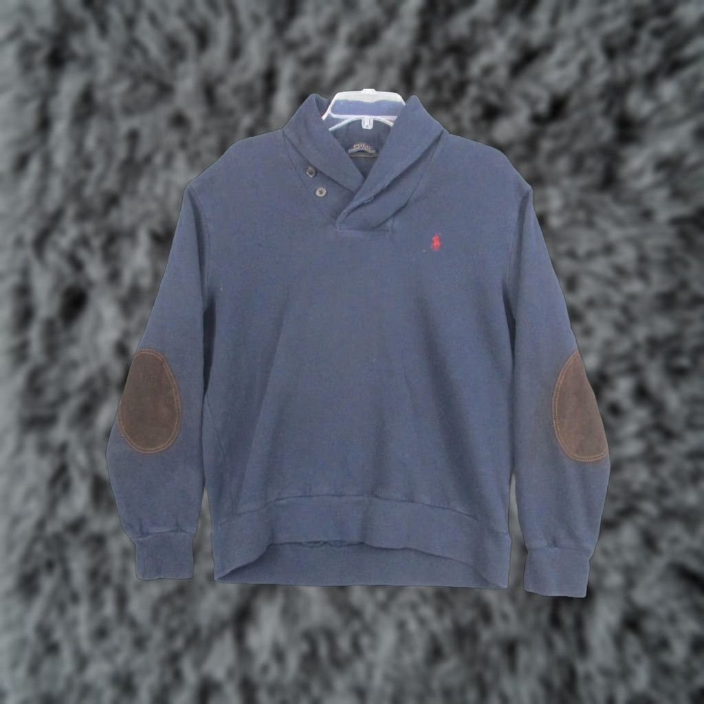 Polo Ralph Lauren VINTAGE Polo Ralph Lauren Sweatshirt Mens Large Navy Shawl Collar Elbow Patches Pullover Size US L / EU 52-54 / 3 - 1 Thumbnail