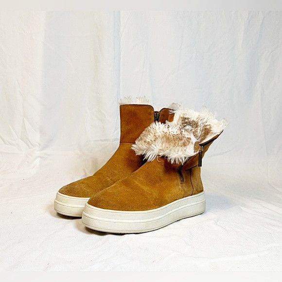J/Slides J/Slides Tristan Tan Suede Fur Sneaker Booties Ankle Boots Size US 7.5 / IT 37.5 - 1 Thumbnail