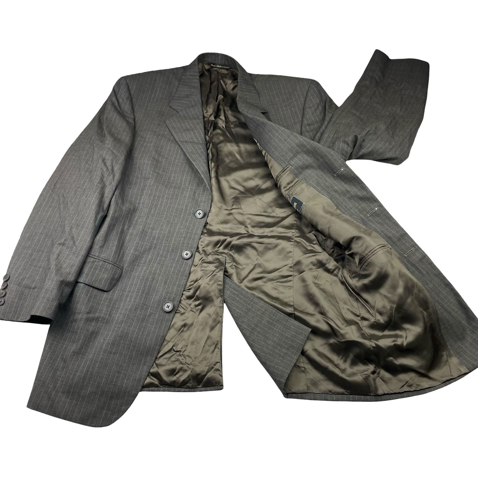 Jack Victor Jack Victor Men's Kelton 100% Wool 3-Button Suit Brown Strip Size 40L - 3 Thumbnail