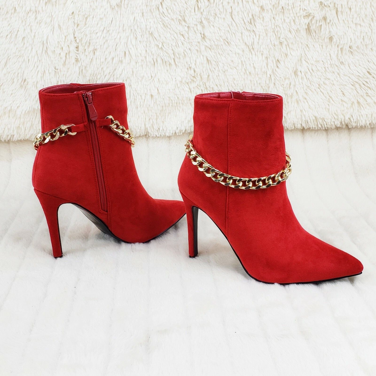 Other Crave Red FX Suede & Chain Sexy Pointy Toe 4" Stiletto High Size US 11 / IT 41 - 6 Thumbnail