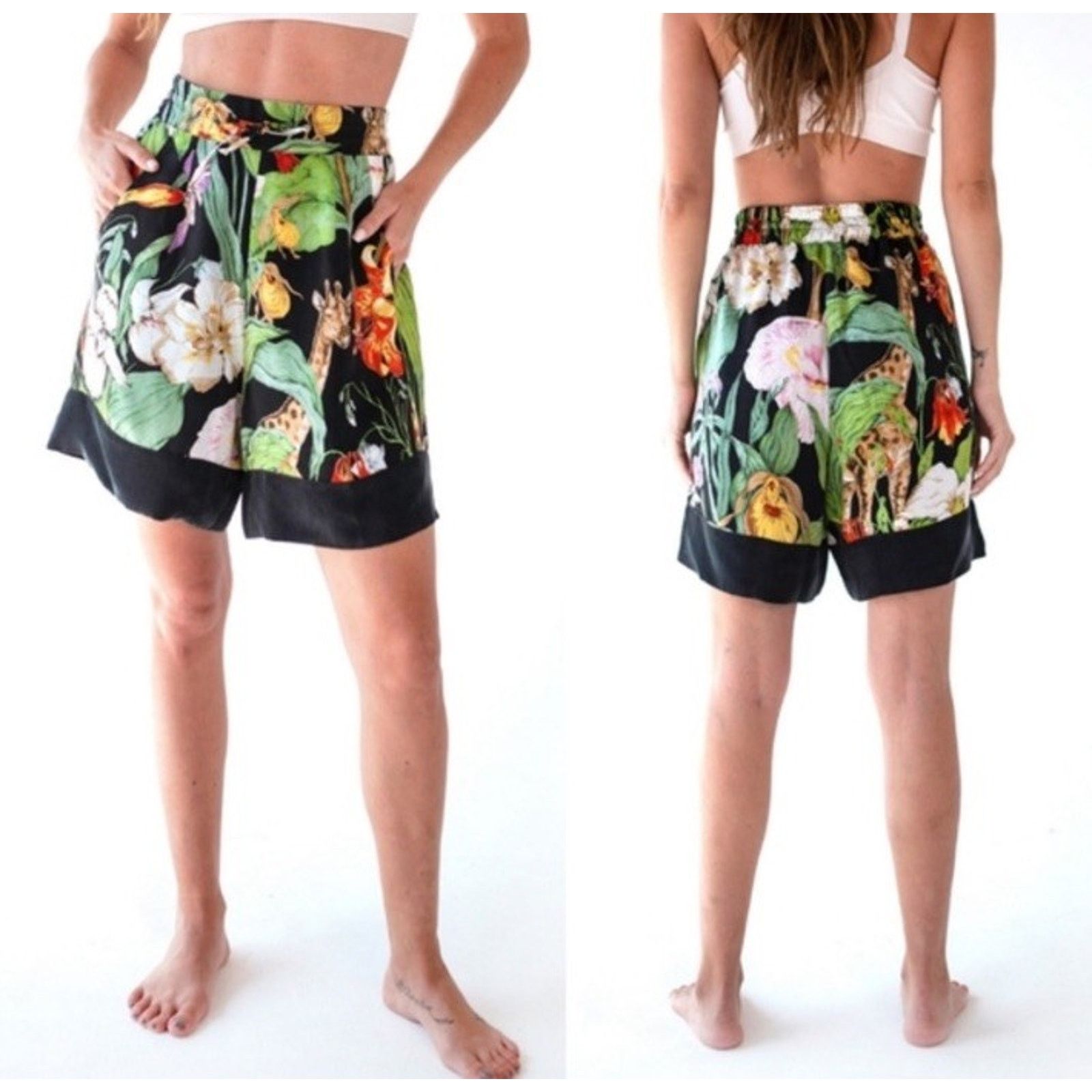 Other NILUU Monroe Alyx Bermuda Vegan Silk Shorts Giraffe Floral S Size 26" / US 2 / IT 38 - 2 Thumbnail