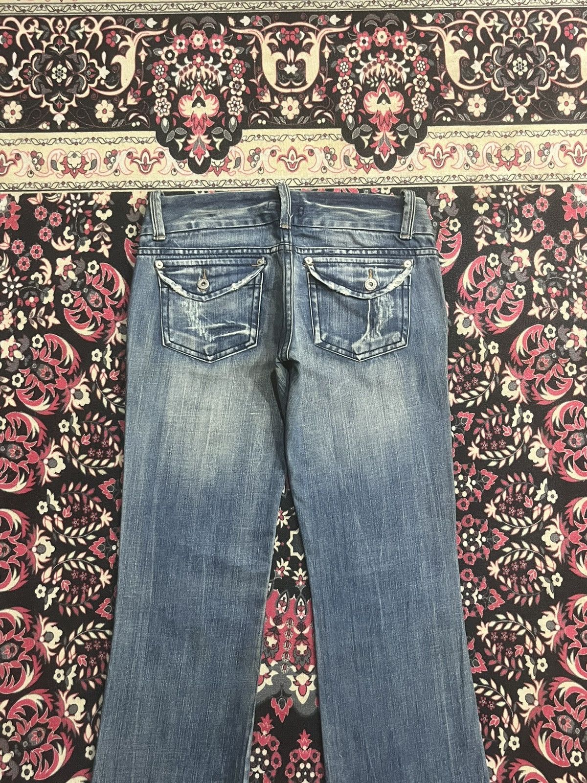 If Six Was Nine Japanese Brand C-ism Low Rise Fringe Distressed Flare Jeans Size 30" / US 8 / IT 44 - 6 Thumbnail
