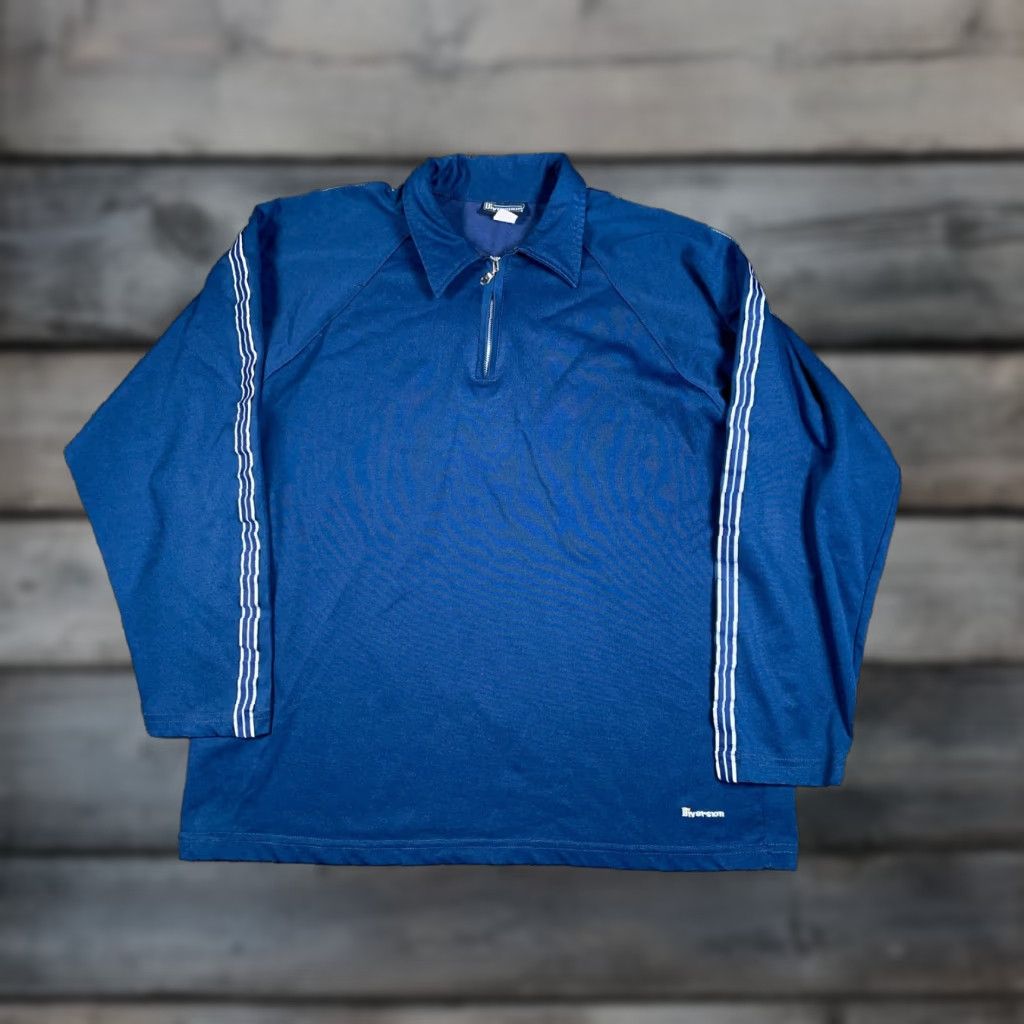 Vintage VTG 90s Taped Sleeve Collared 1/4 Zip Shirt Adult XL Blue 50/50 Cotton-Polyester Skater Size US XL / EU 56 / 4 - 1 Thumbnail
