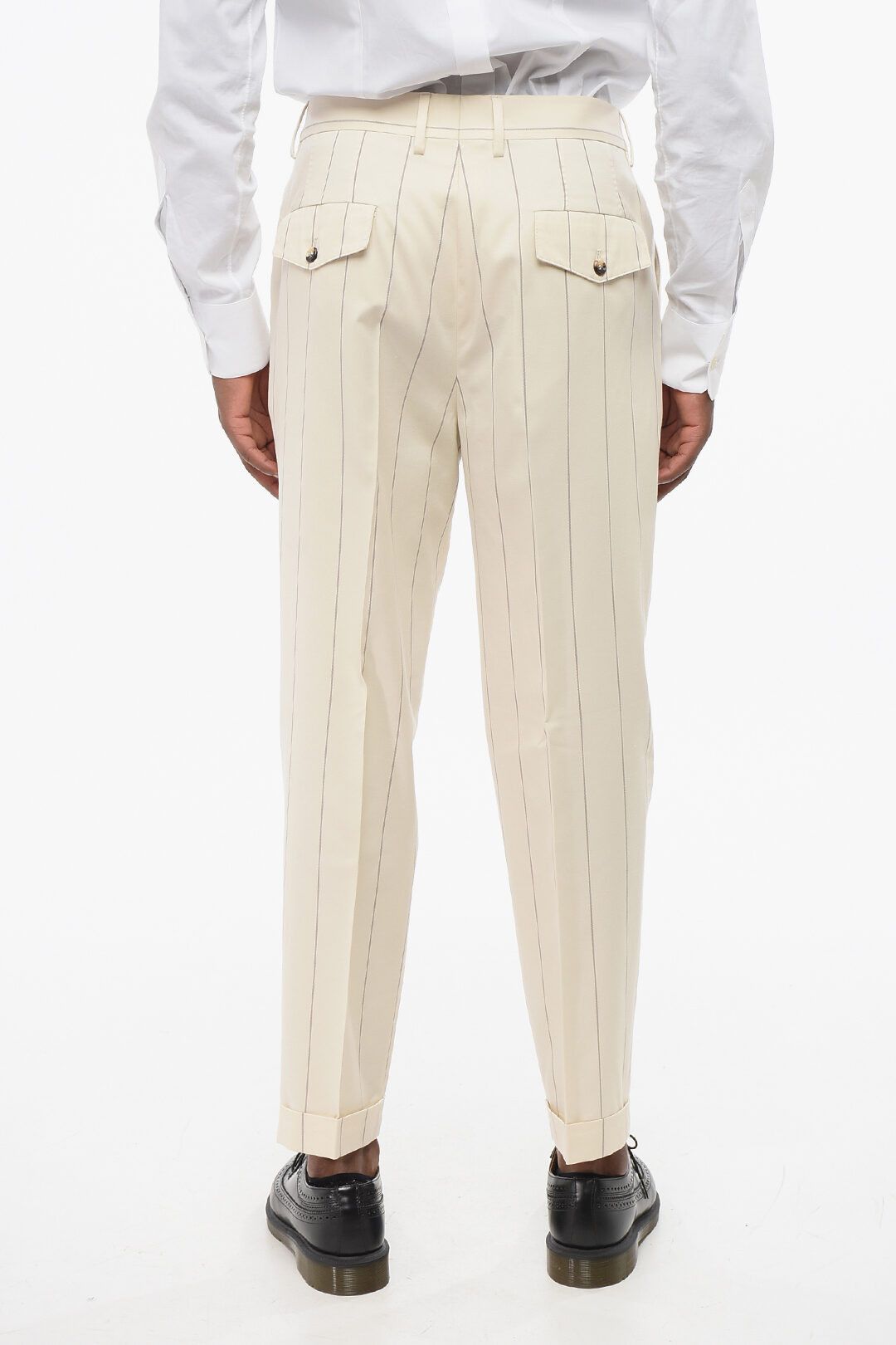 Brunello Cucinelli og1mm0725 Cotton and Wool Pinstriped Suit in Ivory Size US L / EU 52-54 / 3 - 9 Thumbnail
