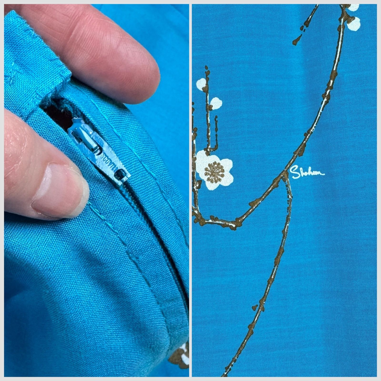 Vintage Vintage 1970s Blue High Waist Cherry Blossom Maxi Skirt Size 26" / US 2 / IT 38 - 4 Thumbnail