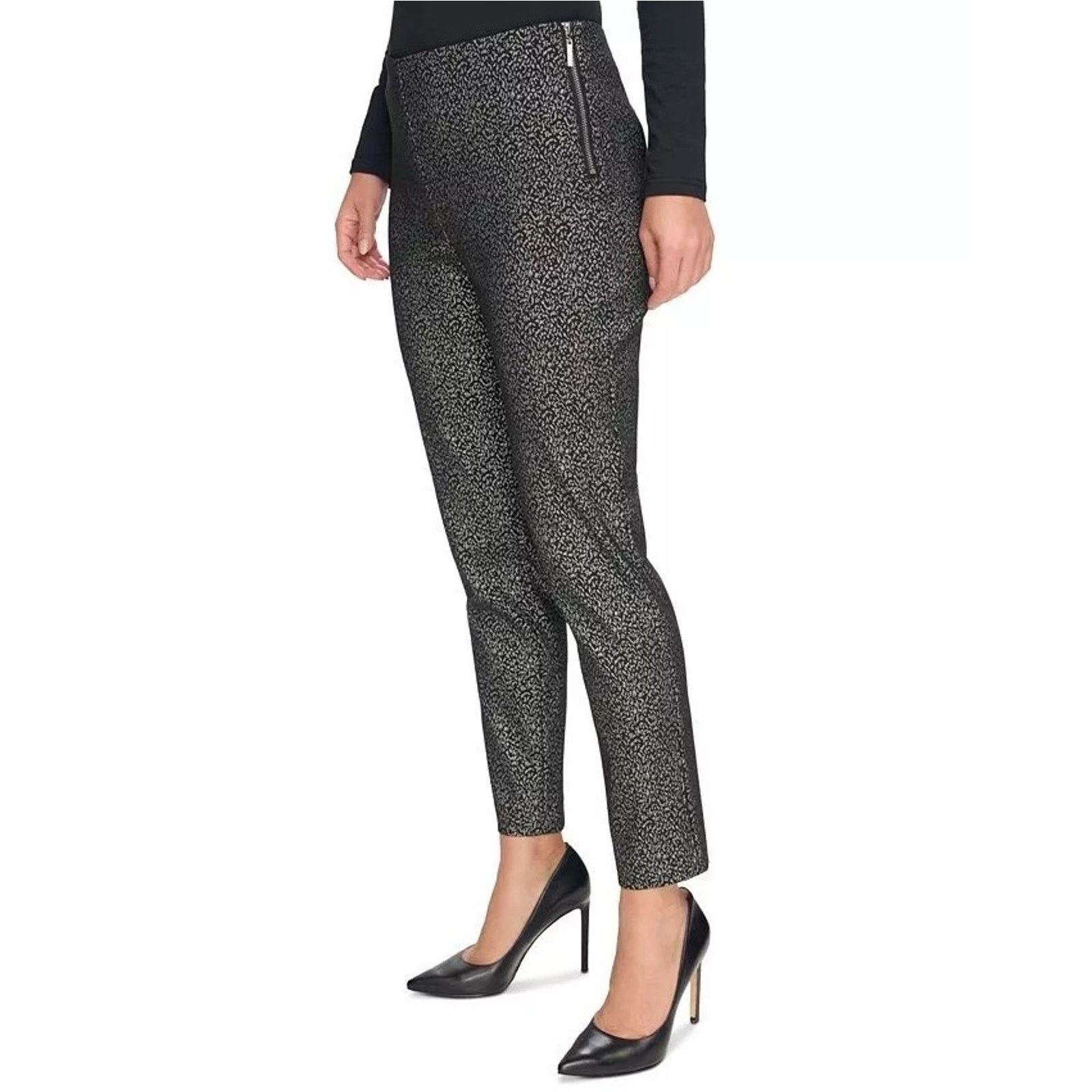 DKNY DKNY Women Black/Silver Animal Skinny Ankle Pants Size US 14 Size 36" / US 14 / IT 50 - 4 Thumbnail