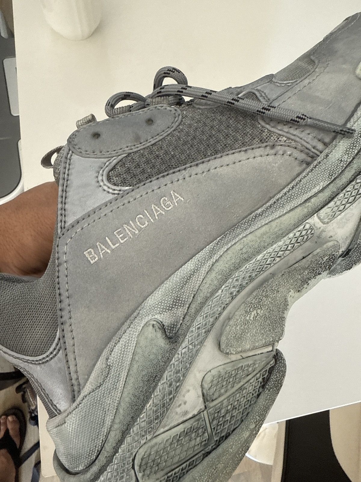 Balenciaga Balenciaga Triple S grey distressed sneakers Size US 12 / EU 45 - 11 Thumbnail