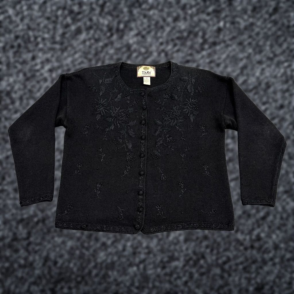 Vintage Vintage Tiara International Sweater Womens M Black Beaded Cardigan Floral 90s Size M / US 6-8 / IT 42-44 - 1 Thumbnail