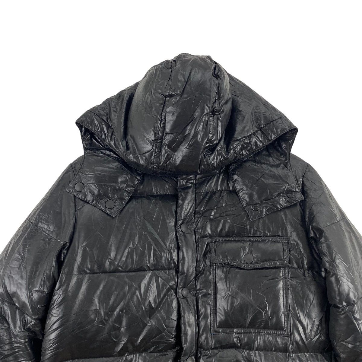 HARE HARE Japanese Brand Black Hooded Puffer Leather Bomber Size US M / EU 48-50 / 2 - 2 Thumbnail