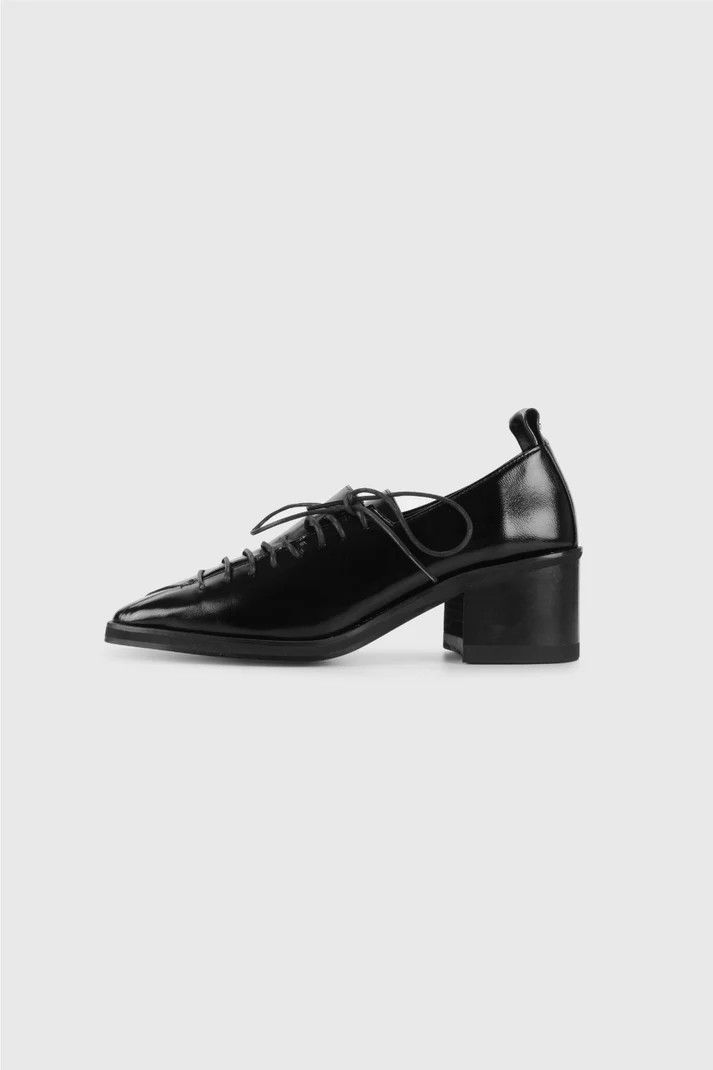 Designer Korean Loafer Heel in Black Cracked Leather Size US 9 / IT 39 - 3 Thumbnail