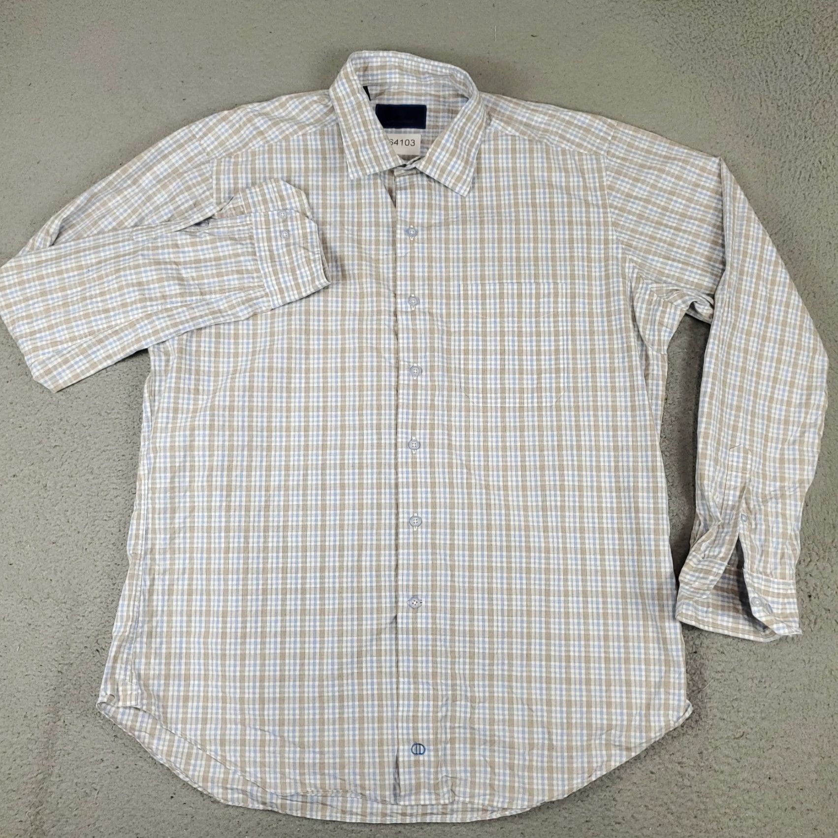 David Donahue David Donahue Shirt Mens XL Blue Beige Plaid Button-Up Long Sleeve Casual Size US XL / EU 56 / 4 - 2 Thumbnail