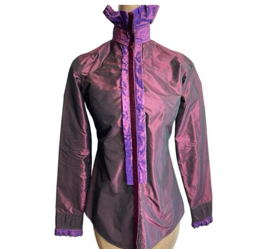 Etro Etro Purple Iridescent Silk Ruffled Blouse – Size US 6 Size M / US 6-8 / IT 42-44 - 1 Thumbnail