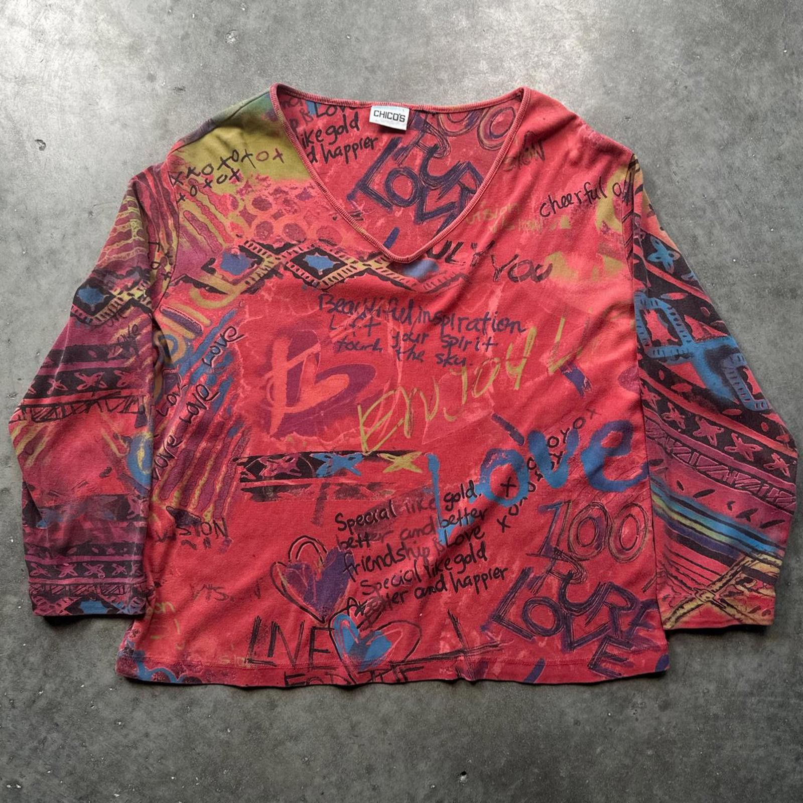Chicos Womens Vintage Chico's Y2K Graphic Wide Long Sleeve V-Neck Size S / US 4 / IT 40 - 1 Thumbnail