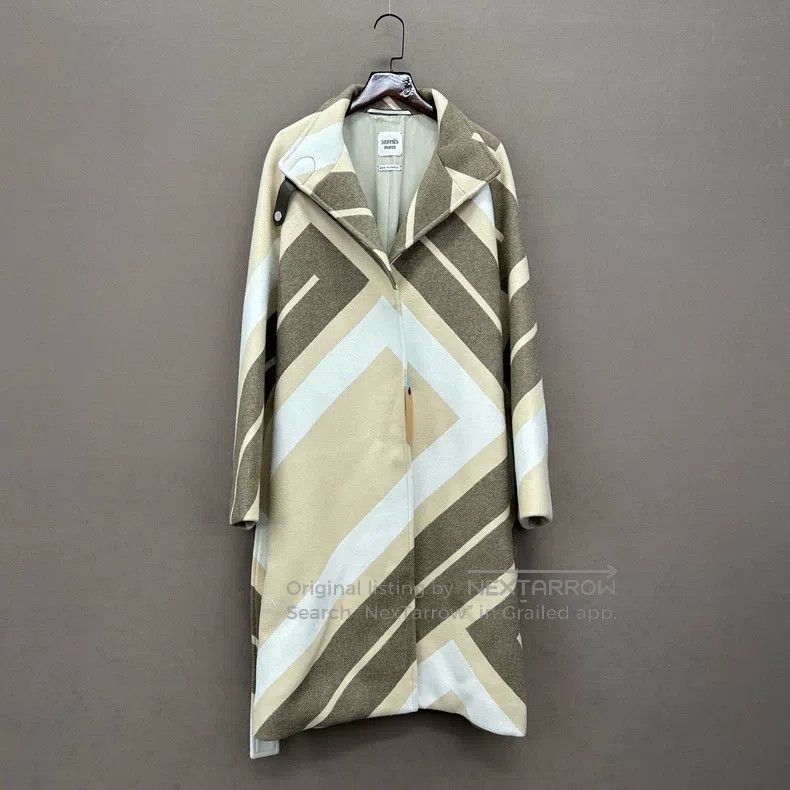 Hermes Hermes Apricot Geometric Pattern Belted Wool Coat Size XXS / US 00 / IT 34 - 1 Thumbnail