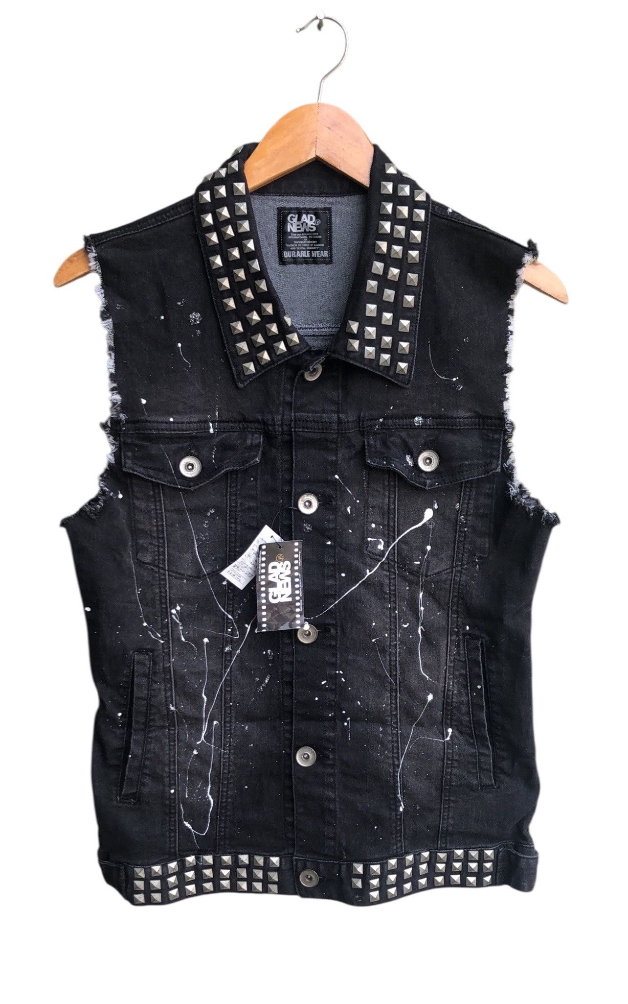 Japanese Brand 🔥Glad News Punk Rock Sleeveless Denim Jacket🔥 Size US S / EU 44-46 / 1 - 2 Thumbnail