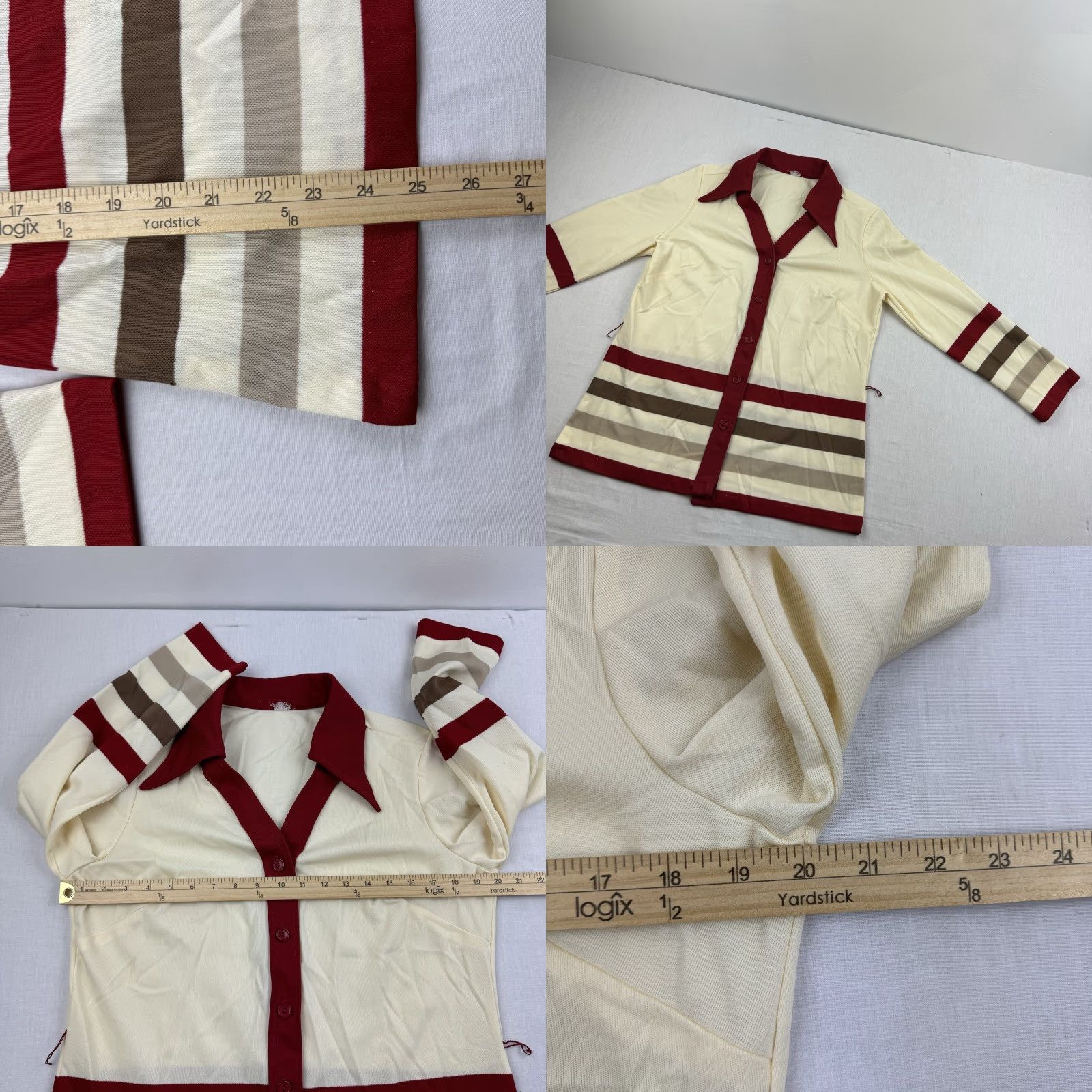 Vintage VINTAGE Blouse Womens Large Cream Red Button-Up Collared USA 70s 60s Long Sleeve Ivory Womens Large Size L / US 10 / IT 46 - 8 Thumbnail