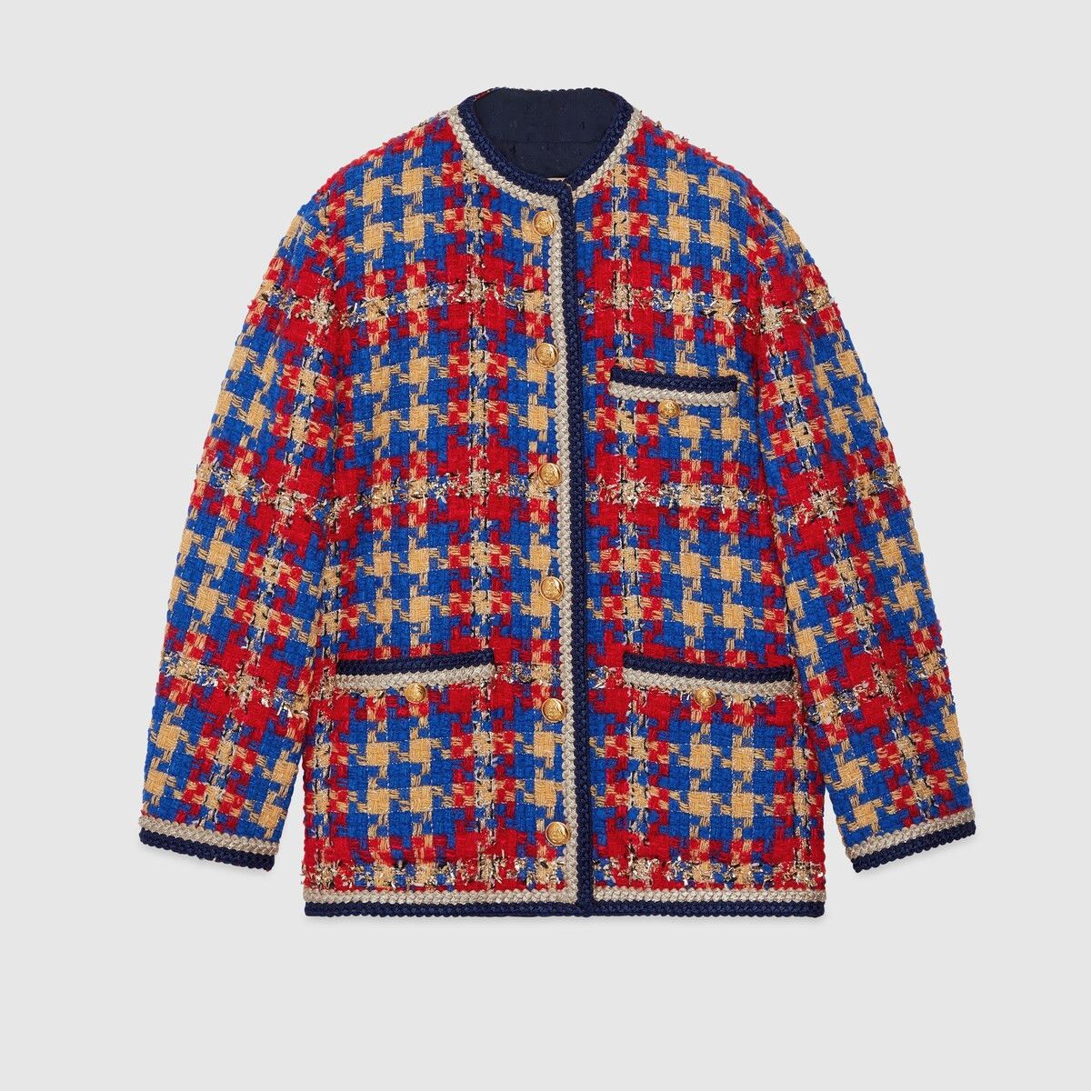 Gucci 38 XS - Gucci Lame Check Wool Tweed Jacket Red Blue Yellow Size XS / US 0-2 / IT 36-38 - 1 Thumbnail
