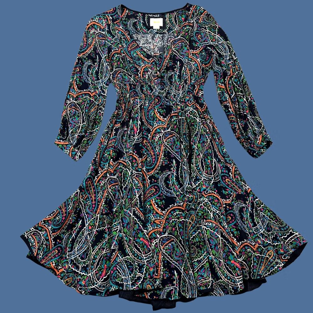 Anthropologie Maeve Anthropologie Dress Womens XS Black Paisley Boho Flowy Long Sleeve Dress Size XS / US 0-2 / IT 36-38 - 1 Thumbnail