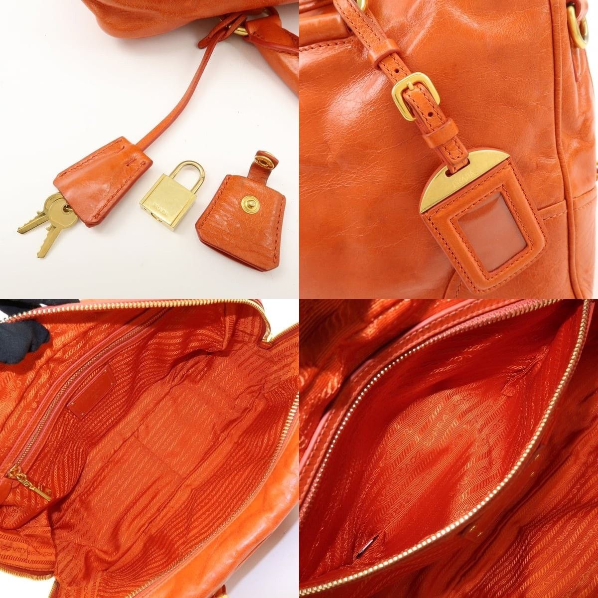 Prada Prada Logo Leather Duffle Bag Orange Size ONE SIZE - 7 Thumbnail