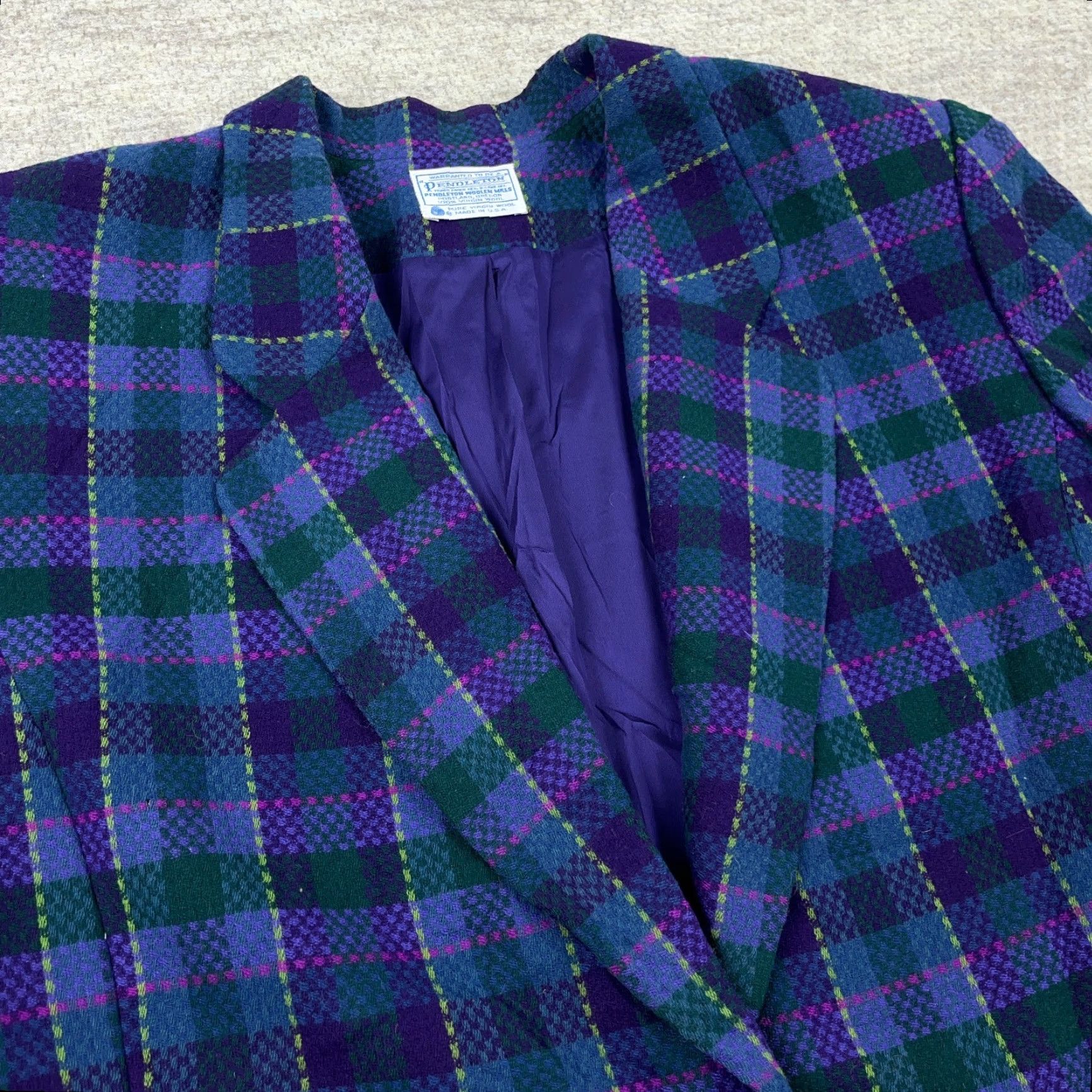 Pendleton VINTAGE Pendleton Blazer Wool Plaid Purple 20W Women’s Tweed Short Jacket Blazer Vintage Christmas 90s Mens Womens? Size 3XL / US 20-22 - 7 Thumbnail