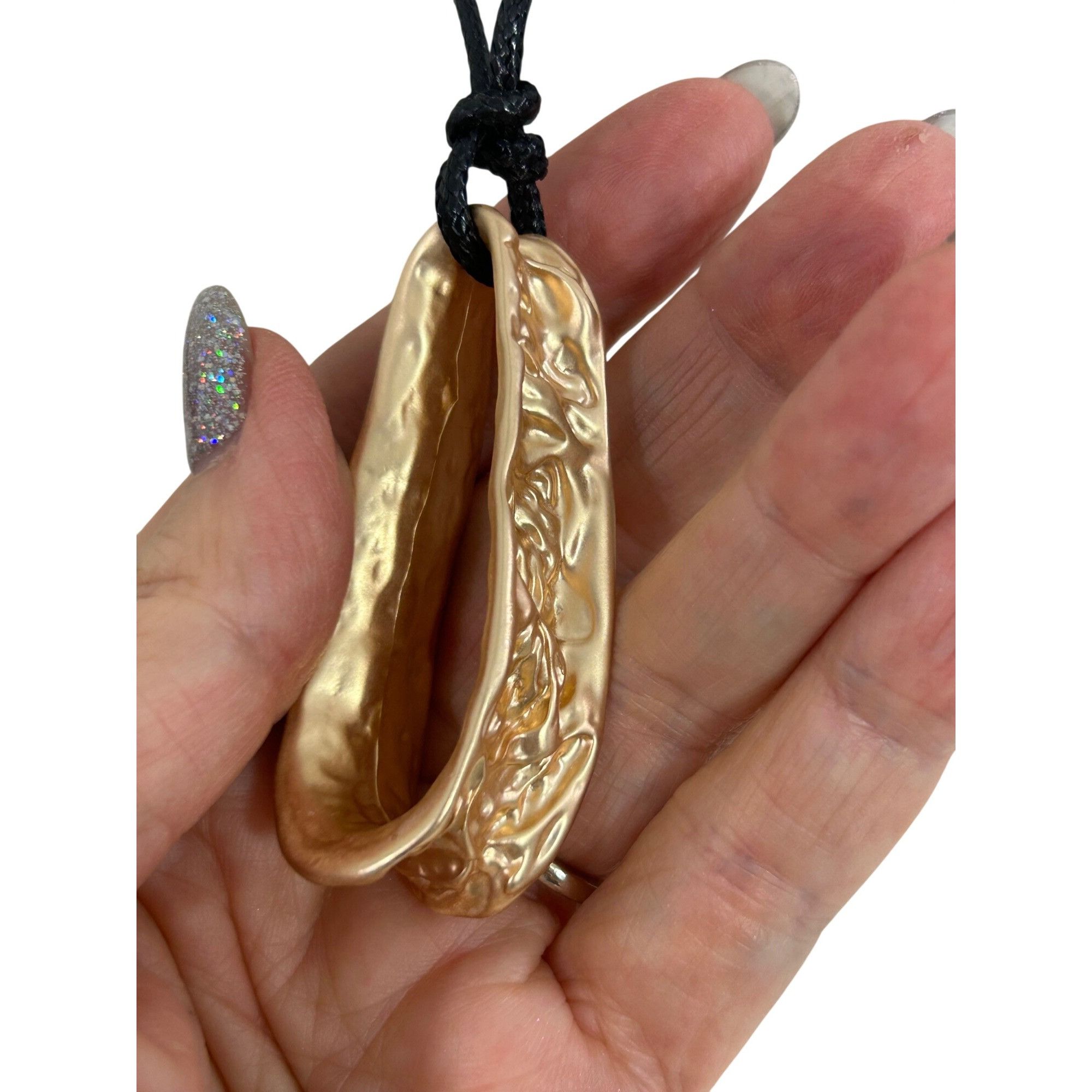 Adolfo Dominguez Adolfo Dominguez Pendant Necklace Gold- toned Black 16”Cord Size ONE SIZE - 1 Thumbnail