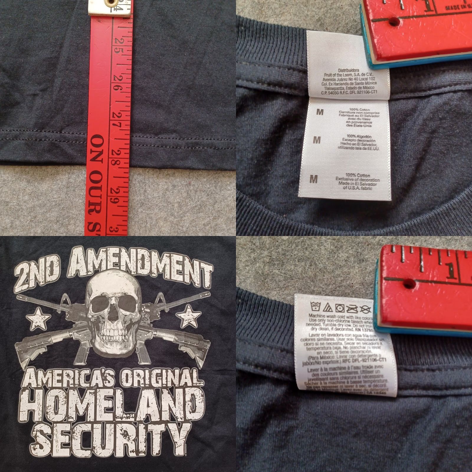 Fruit Of The Loom Second Amendment T Shirt Mens M Black Original Homeland Security Skull Weapons Size US M / EU 48-50 / 2 - 8 Thumbnail