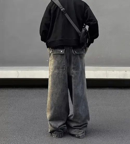 Japanese Brand × Jean Retro wash gradient drawstring work wide leg jeans Size US 32 / EU 48 - 2 Thumbnail