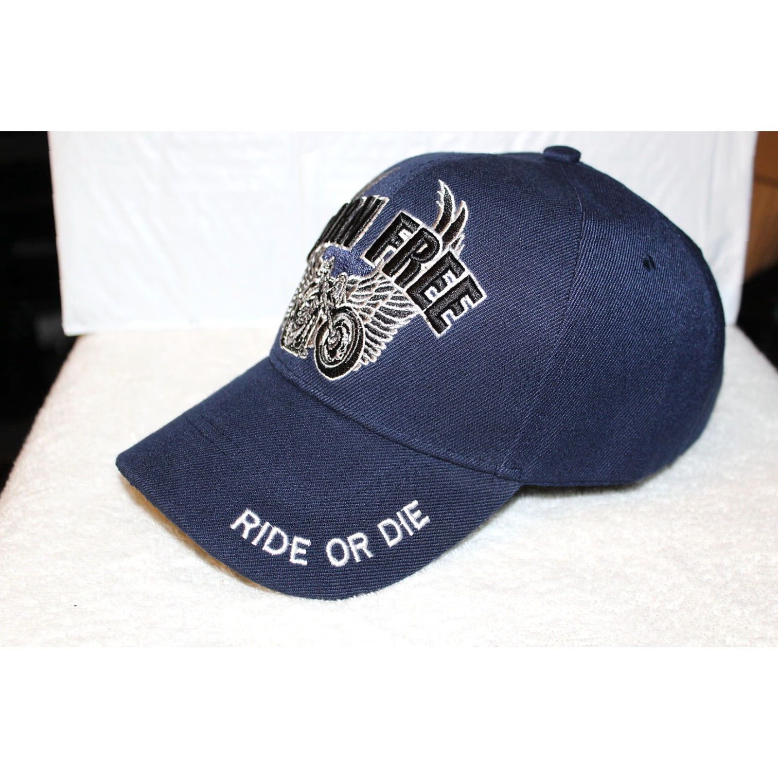 Vintage ACE Motorcycle Wings Born Free Ride or Die Baseball Cap Adjustable Dark Blue Mens Size ONE SIZE - 2 Thumbnail