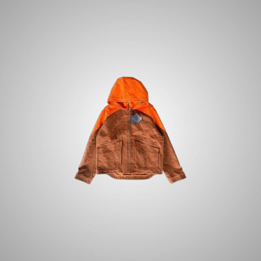 LOUIS VUITTON BROWN & ORANGE MONOGRAM CARPENTER HOODED JACKE